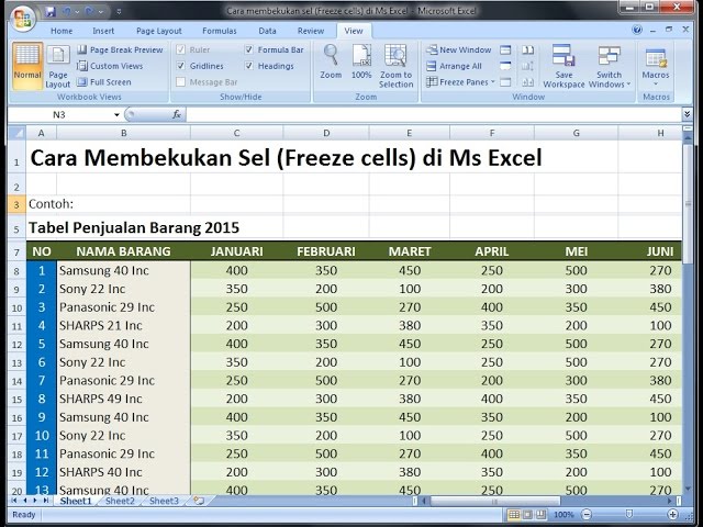 cara freeze excel