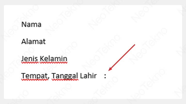 cara mensejajarkan titik dua di word