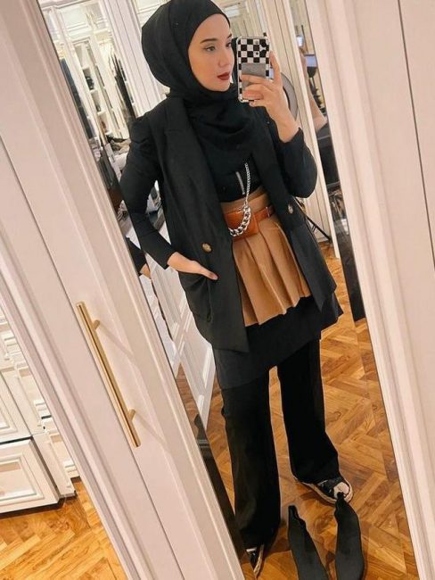 ootd blazer hitam hijab