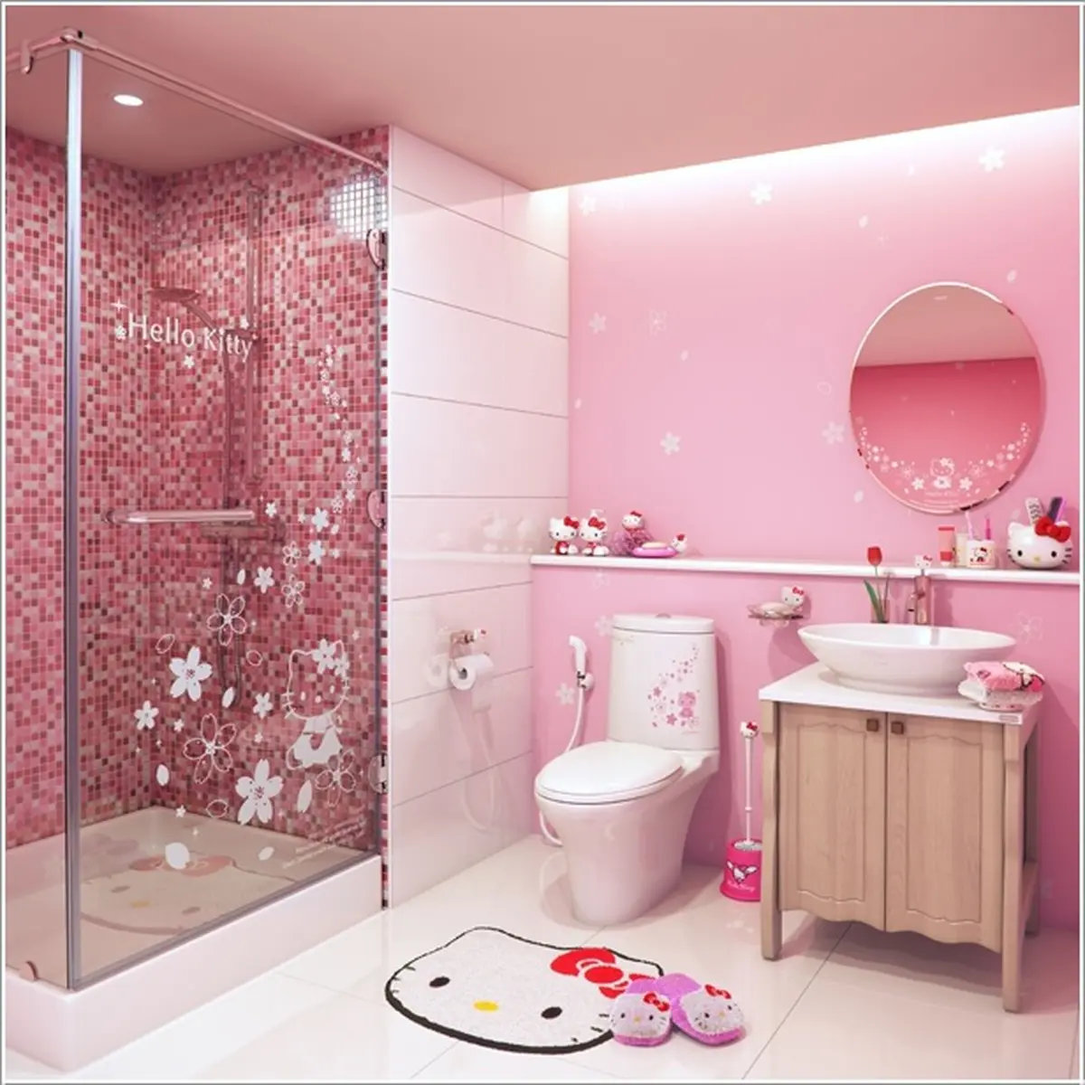 Плитка розовый цвет. Розовая ванная комната Хеллоу Китти. Ванная комната для Хеллоу Китти. Розовая ванна с Хеллоу Китти. Ванна с Хеллоу Китти.